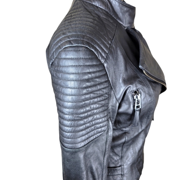 Zara Basic Black Lambskin Motorcycle Jacket Size Small - Picture 10 of 16